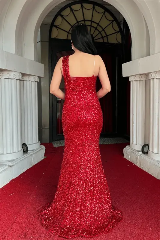 Sequin Fabric Design Mermaid Dress - RED - 5