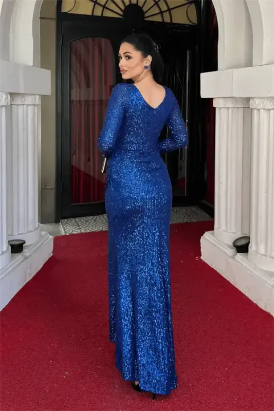 Sequin Fabric Design Ruched Dress - SAPPHIRE BLUE - 5