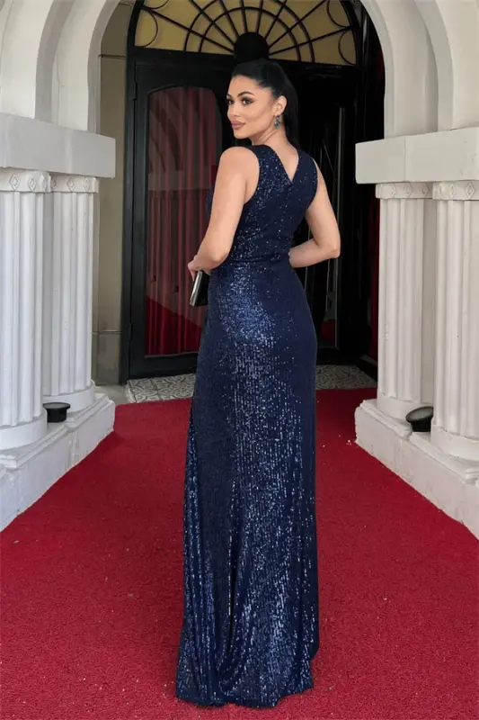 Sequin Fabric Fish Evening Dress - NAVY BLUE - 5