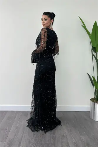 Sequin Fringe Design Dress - Black - 5