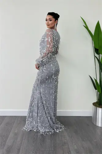 Sequin Fringe Design Dress - GRAY - 5