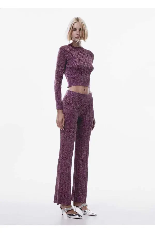 Sequin Knitted Culotte Pants - 2