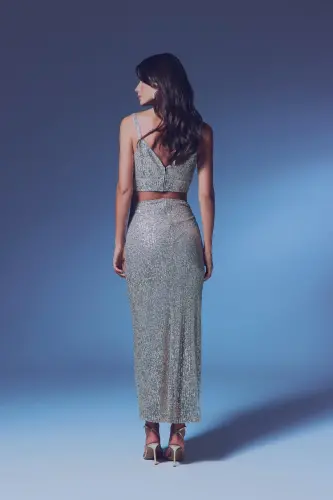 Sequin Long Skirt - BEIGE-BEIGE - 6