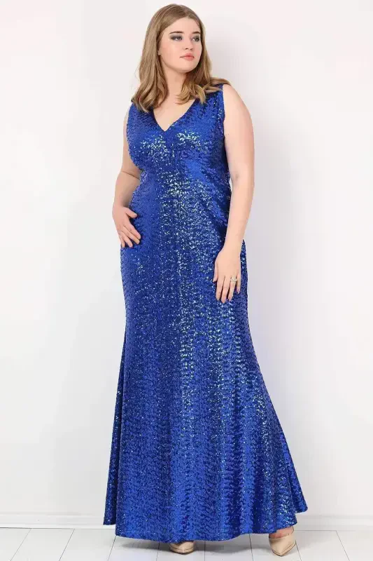 Sequin Long Sleeveless Sax Evening Dress KL3098 - 2