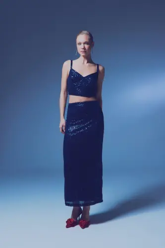 Sequin Maxi Skirt - NAVY-NAVY - SATEEN (1)