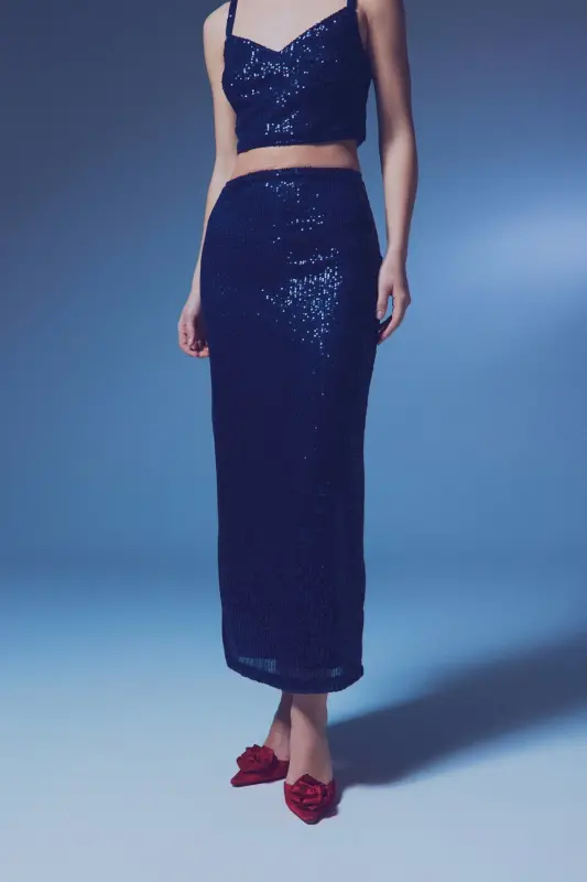 Sequin Maxi Skirt - NAVY-NAVY - 3