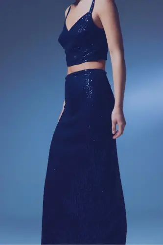 Sequin Maxi Skirt - NAVY-NAVY - 4