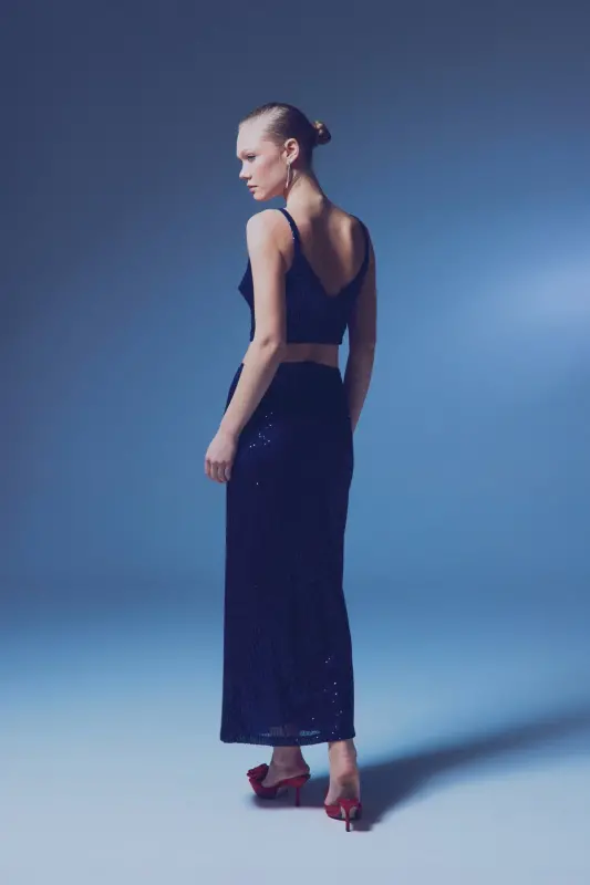 Sequin Maxi Skirt - NAVY-NAVY - 5