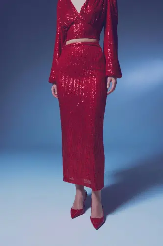 Sequin Maxi Skirt - RED-RED - 6