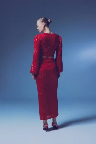 Sequin Maxi Skirt - RED-RED - 7