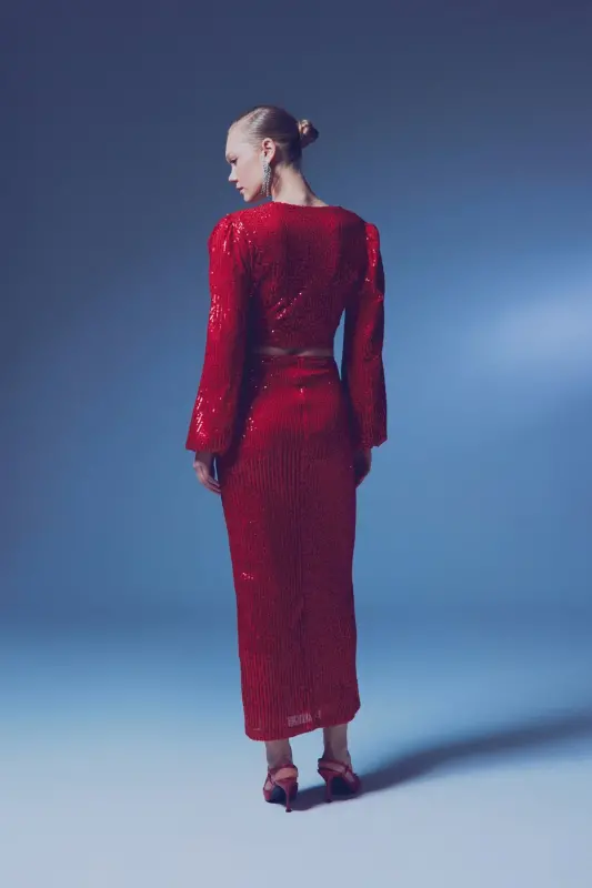 Sequin Maxi Skirt - RED-RED - 7