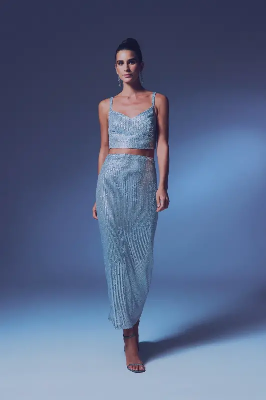 Sequin Maxi Skirt - SILVER-SILVER - 2