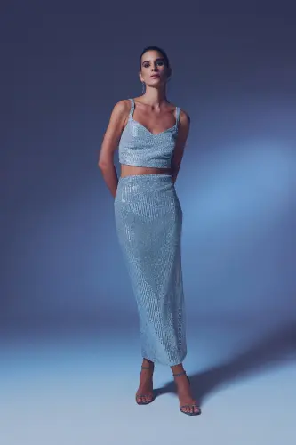 Sequin Maxi Skirt - SILVER-SILVER - 3