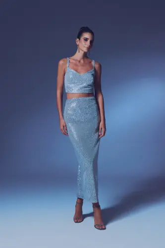 Sequin Maxi Skirt - SILVER-SILVER - 4