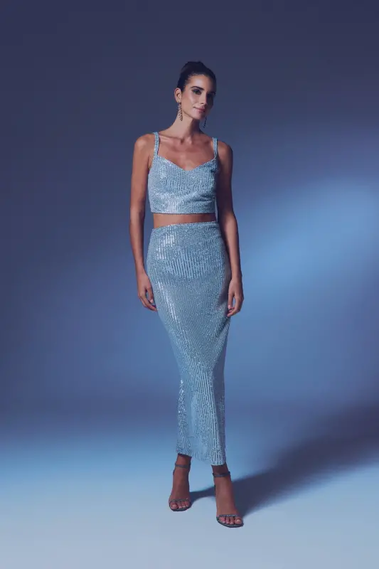 Sequin Maxi Skirt - SILVER-SILVER - 4