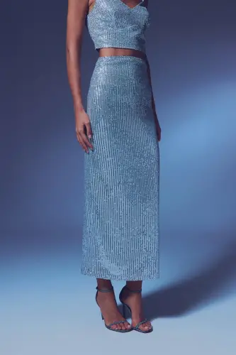 Sequin Maxi Skirt - SILVER-SILVER - 5