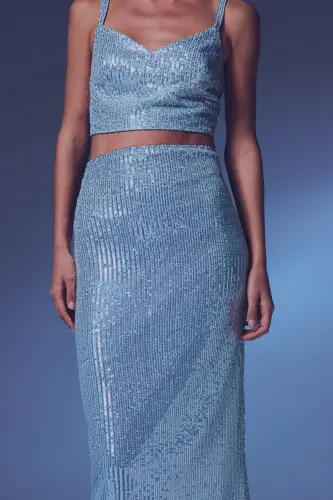 Sequin Maxi Skirt - SILVER-SILVER - 6