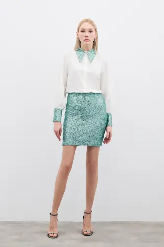 Sequin Mini Skirt - Mint-MINT 