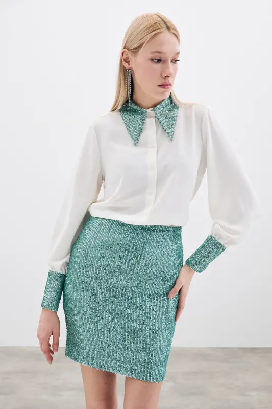 Sequin Mini Skirt - Mint-MINT - 4