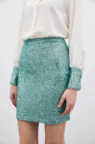 Sequin Mini Skirt - Mint-MINT - 5
