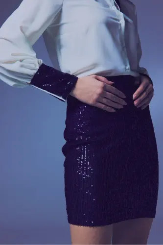 Sequin Mini Skirt - NAVY-NAVY - 6