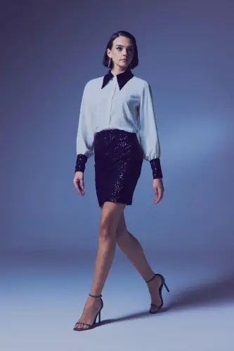 Sequin Mini Skirt - NAVY-NAVY - 8