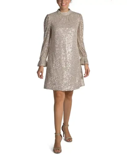 Sequin Mock-Neck Sheath Dress 