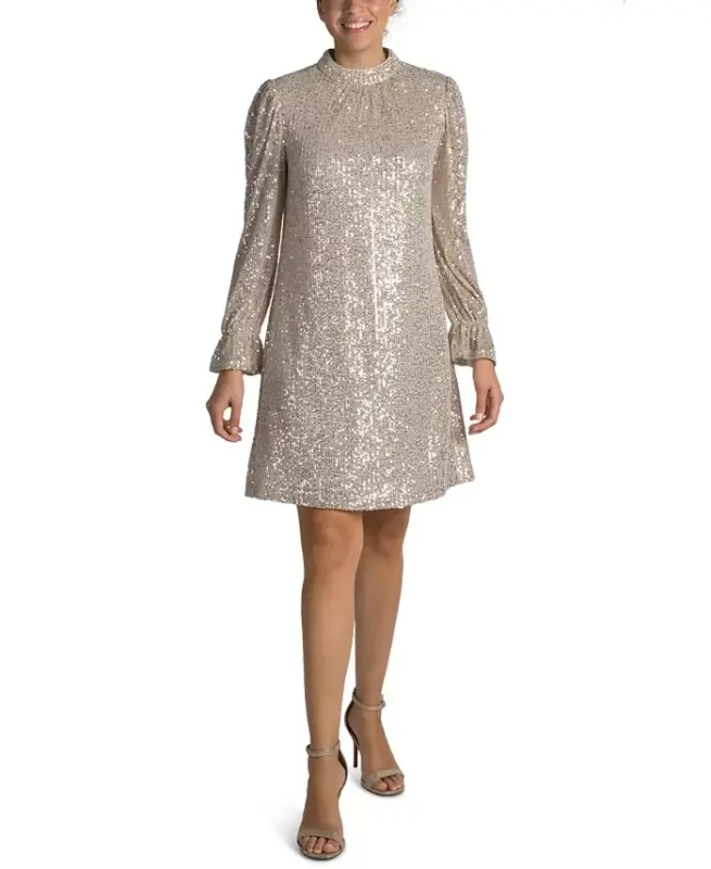 Sequin Mock-Neck Sheath Dress - 1