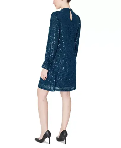 Sequin Mock-Neck Sheath Dress-Teal - JULIA JORDAN (1)