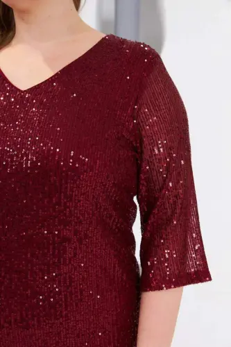 Sequin Plus Size Evening Dress Burgundy - 3