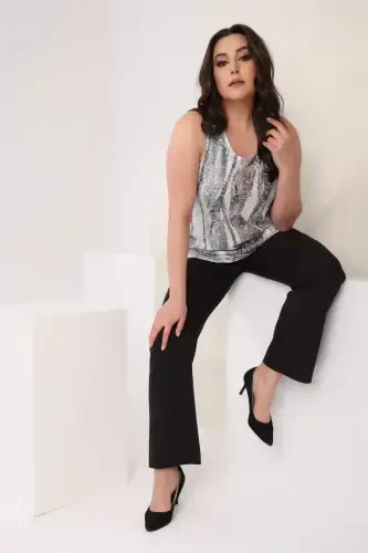 Sequin Sleeveless Evening Black Blouse - 5