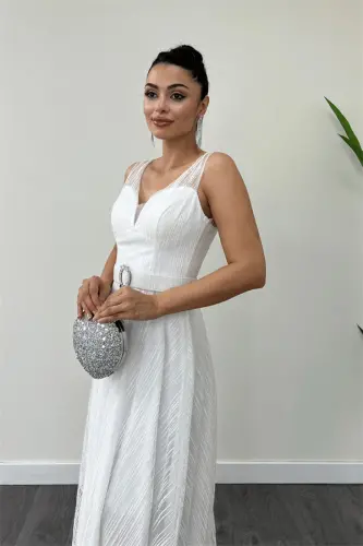 Sequin Slip Midi Dress - WHITE - 4