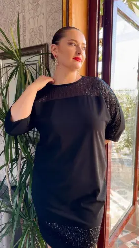 Sequin Trim Plus Size Dress Black - 2
