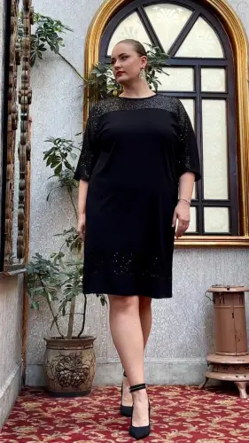 Sequin Trim Plus Size Dress Black - 3
