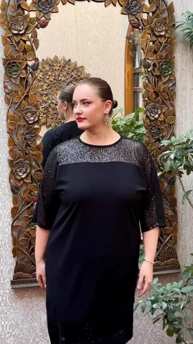 Sequin Trim Plus Size Dress Black - 4