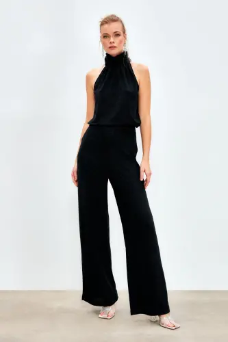 Sequin Wide Leg Pants - BLACK-BLACK - 3
