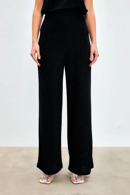 Sequin Wide Leg Pants - BLACK-BLACK - 4