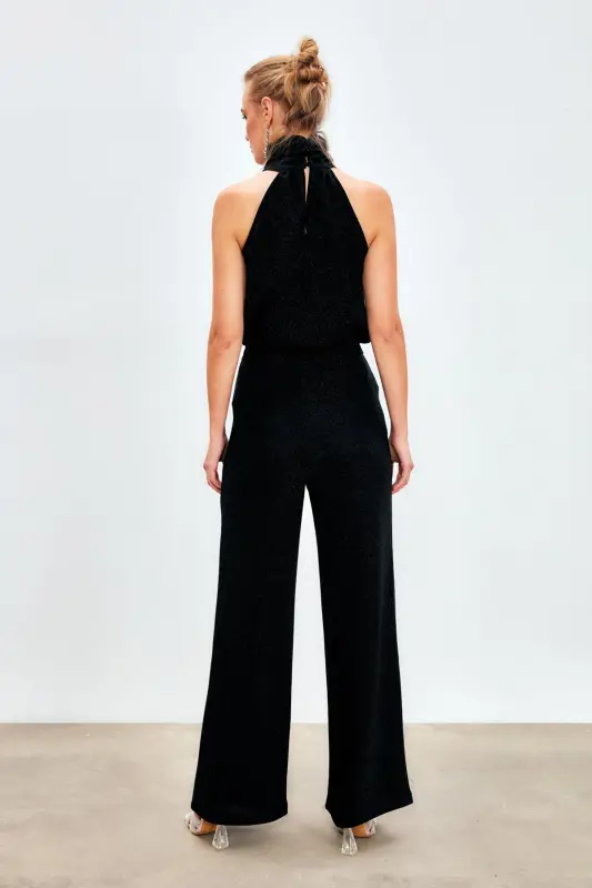 Sequin Wide Leg Pants - BLACK-BLACK - 6