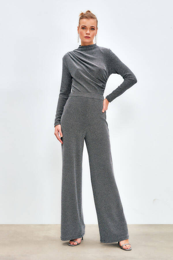 Sequin Wide Leg Pants - GRAY - 1