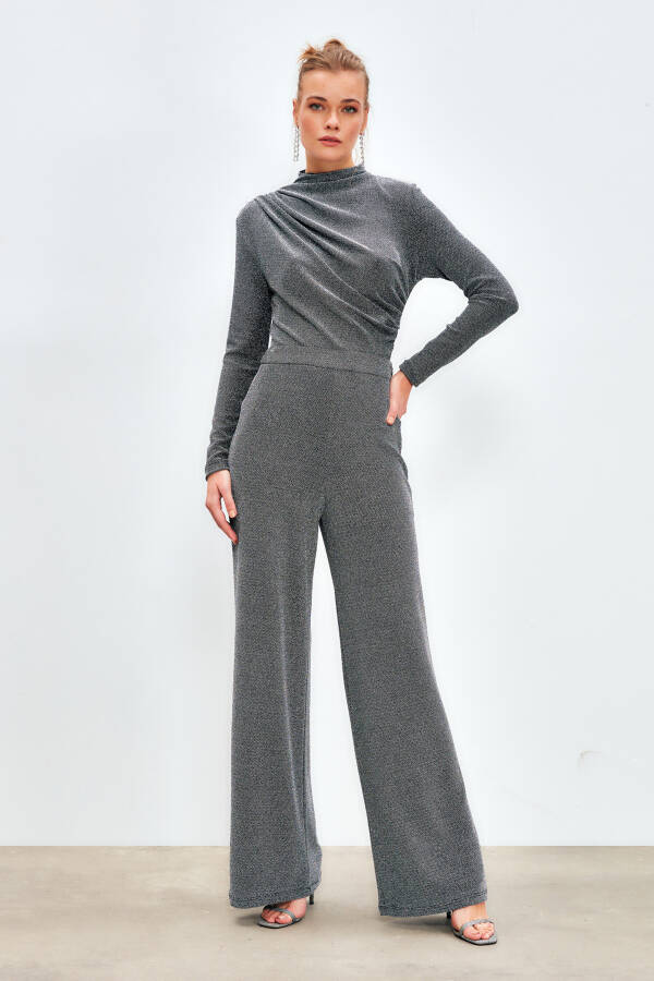 Sequin Wide Leg Pants - GRAY - 5