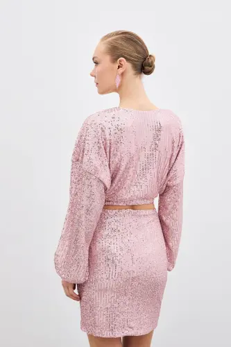 Sequin Wrap Blouse - Powder-POWDER - 7