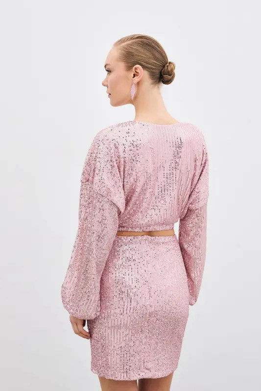 Sequin Wrap Blouse - Powder-POWDER - 7