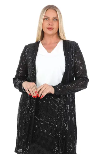 Sequined Dress Jacket with Skirt and Blouse (3 Piece Suit) in Black GLS5346si - 3