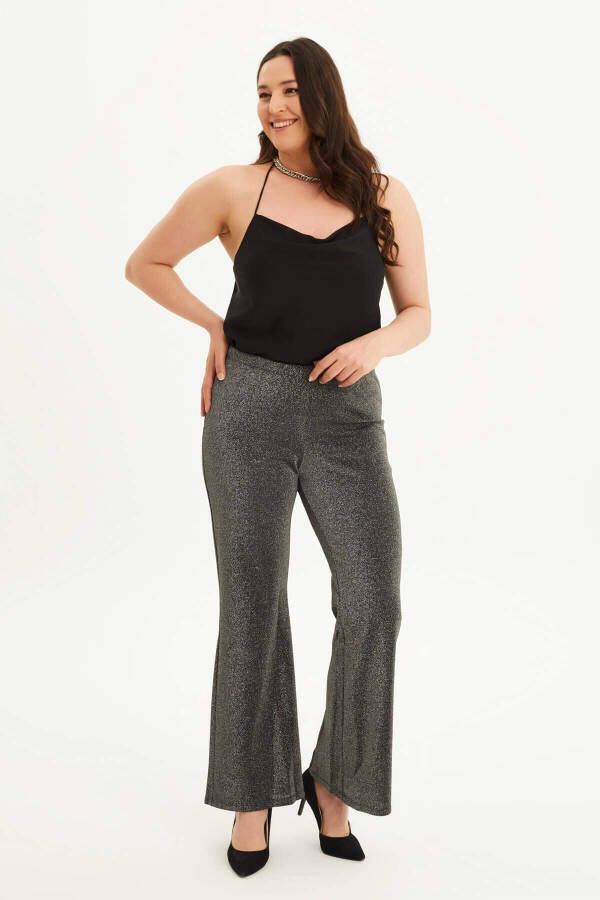 Sequined Elastic Waist Wide Leg Trousers - 1