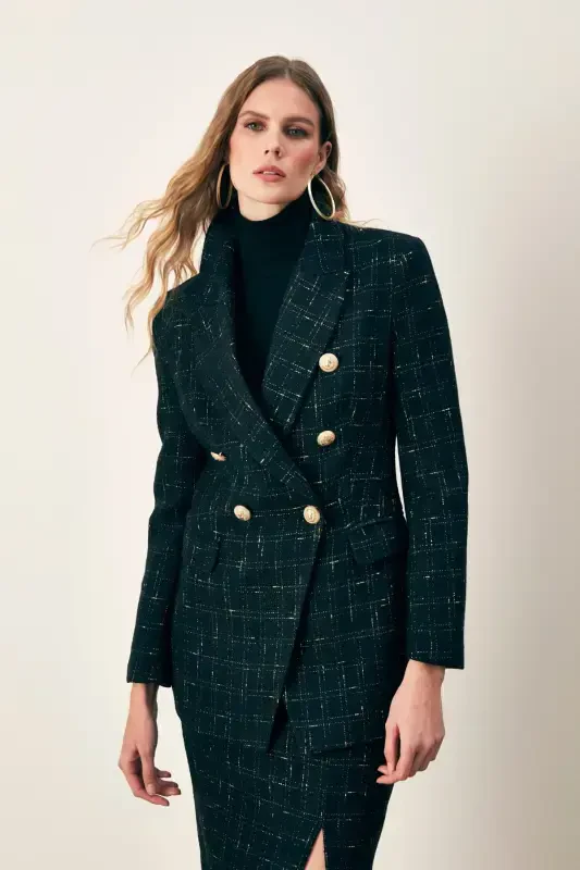 Sequined Long Jacket - Black - SATEEN