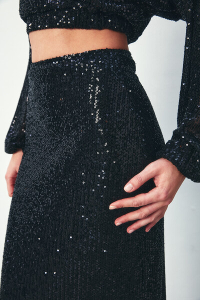 Sequined Long Skirt - BLACK - 10