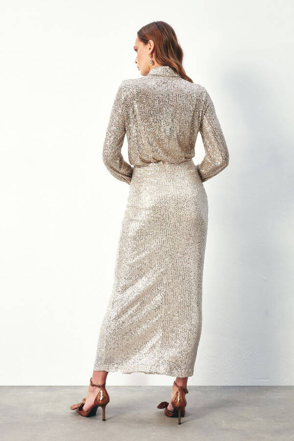 Sequined Long Skirt - LIGHT BEIGE - 6