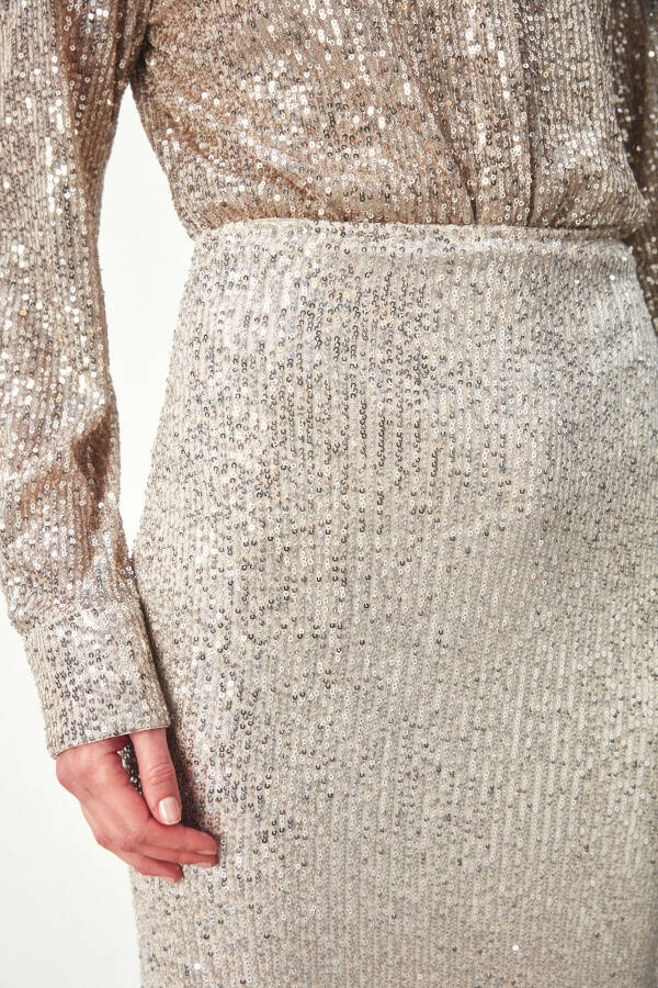 Sequined Long Skirt - LIGHT BEIGE - 11