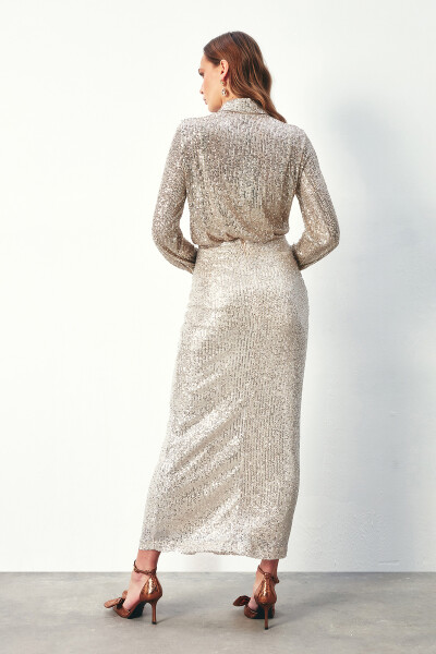 Sequined Long Skirt - LIGHT BEIGE - 12