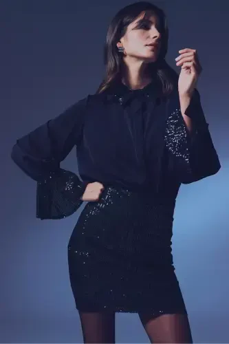 Sequined Mini Skirt - BLACK - 5